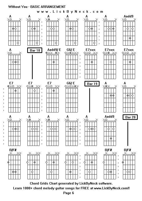 Chord Grids Chart of chord melody fingerstyle guitar song-Without You - BASIC ARRANGEMENT,generated by LickByNeck software.